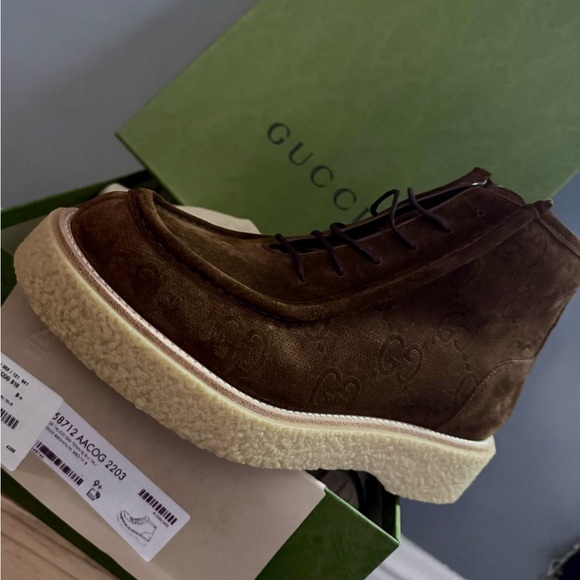 BRAND NEW AUTHENTIC Menen Gucci Suede Lace-Up Boots - Picture 7 of 9
